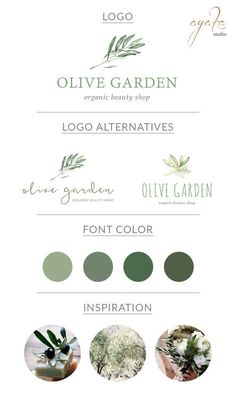 the olive garden logo design is shown in three different colors and font options for each brand