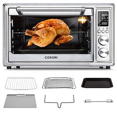 a toaster oven with chicken cooking in it