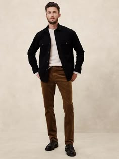 Slim Travel Corduroy Pant | Banana Republic Factory Casual Corduroy Pants With Welt Pockets, Brown Chinos Men Outfits, Rockstar Style Men, Brown Jeans Outfit, Jay Fashion, Chinos Men Outfit, Boyfriend Fashion, Corduroy Pants Outfit, Christmas Choir