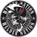 a black and white logo with a skull wearing a cowboy hat