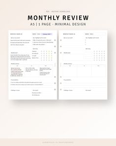 the printable manual for monthly review is shown in front of a white background