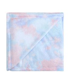 a blue and pink blanket with clouds on it