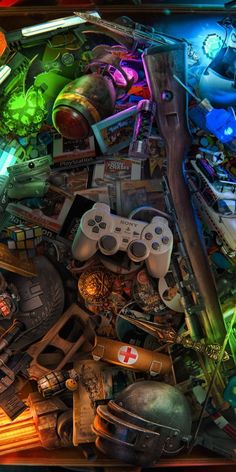 a pile of assorted video game controllers