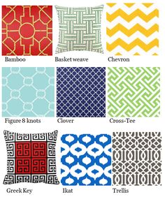 the different patterns and colors of pillows