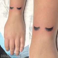 two pictures of the same person's arm with their eyes closed and one has a tattoo on it