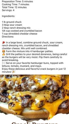 the recipe for cheeseburger is shown in two different languages, and includes instructions on how to make it