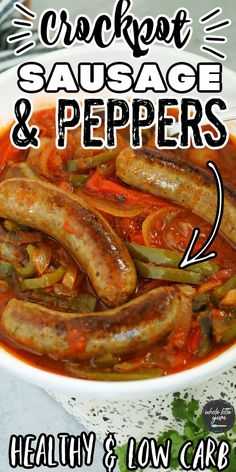 a bowl filled with sausage and peppers