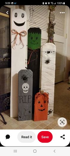 halloween decorations are lined up on the floor