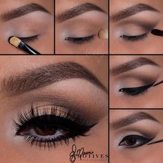 Brown Eyeshadow + Lower Lash Line Eyeliner | Step by Step Pictorial Makeup Eyeshadow Brown Eyes, Eyeliner Brown, Makeup Cantik, Trendy Eyeshadow, Makeup Order, Eyeliner Eyeshadow, Smokey Eye Makeup Tutorial, Brown Eyeliner, Eye Makeup Steps