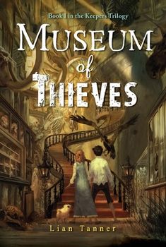 a book cover for museum of thieves with an image of two people walking up stairs