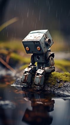 a sad robot sits alone. Tilt shift effect. 8k photo. Cinematic --ar 9:16 Anime Pop Art, Interesting Illustration, Robot Ideas, Alucard Mobile Legends, Tilt Shift, Gaming Desk, Robots Concept