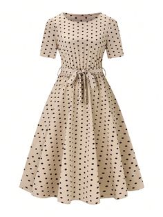 Women's Daily Wear Simple Polka Dot Print Round Neck Short Sleeve Dress Maxi Women Outfit Multicolor Casual  Short Sleeve Woven Fabric Geometric,Polka Dot,All Over Print A Line Non-Stretch  Women Clothing, size features are:Bust: ,Length: ,Sleeve Length: Casual V-neck Polka Dot Dress, Casual Polka Dot Button-up Dress, Polka Dot Cotton Knee-length Dress, Polka Dot Button-up Dress, Polka Dot Button-up Spring Dresses, Simple Dress Styles, Everyday Fashion Outfits, Short Sleeve Dress, Polka Dot Print