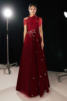 Duarte Fit and Flare Crossover Mesh Silk Floor Length Dress | MEAN BLVD Silk A-line Prom Evening Dress, Organza Evening Dress With Sweep Train, Evening Organza Dress With Sweep Train, Elegant Tulle Evening Dress For Banquets, Evening A-line Tulle Gown, Evening Floor-length Organza Dress, Organza Floor-length Evening Dress, Elegant Red Tulle Evening Dress, Silk A-line Prom Dress