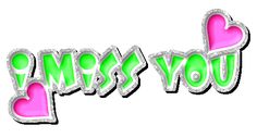 the word miss you with two hearts in green, pink and white letters on a white background