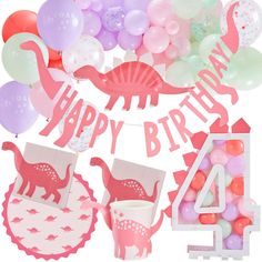 a dinosaur birthday party with balloons and decorations