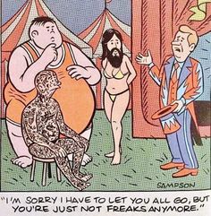 an old comic strip with a man and woman talking to each other in front of a tent