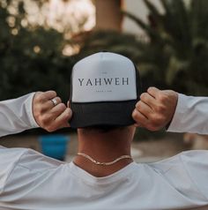 Yahweh I Am That I Am Christian Hat Trucker caps are perfect for merchandising--they're versatile and fit almost any occasion. A 100% polyester front and 100% nylon mesh weave back make these hats super durable through regular wear and tear. They come in one size with an adjustable plastic snap closure: 22.8" (58cm). The cap's front has six rows of visor stitching. Pick any (or all) of the four-color variations and start customizing them with your original designs. .: Material: 100% polyester fo Couture, Christian Accessories, Christian Hats, Christian Merch, Christian Streetwear, Jesus Is King, Names Of God, Hat Ideas, Jesus Is