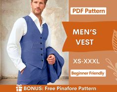 men's vest xs - xxl beginner friendly free pinafore pattern