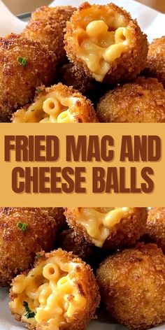 fried mac and cheese balls on a plate with the words fried mac and cheese balls