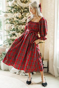 shop the mint, trendy online boutique, boutique clothing Fall Holiday Midi Dress, Casual Plaid Midi Length Dress, Knee-length Fall Holiday Dress, Plaid Christmas Holiday Dress, Fall Gingham Plaid Midi Dress, Fall Holiday Long Sleeve Midi Dress, Casual Plaid Holiday Dress, Long Sleeve Midi Dress For Fall Holiday, Casual Midi Dress For Holiday