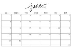 a june calendar with the word june in cursive writing on it and a handwritten