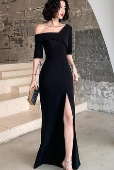 Black One Shoulder Slit Long Evening Dress Black Formal Dress Prom Dress,GD205 sold by Grace Dress on Storenvy Evening Dress Black, Black Formal Dress, Chique Outfits, Long Evening Dress, Black Dress Formal, Black Formal, Long Sleeve Gown, فستان سهرة, Black Evening Dresses