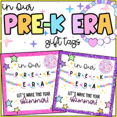 two posters with words on them that say, prek era give - up tags