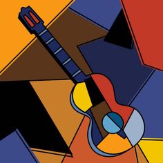 an acoustic guitar with abstract shapes and colors in the background, suitable to be used as a poster or wallpaper