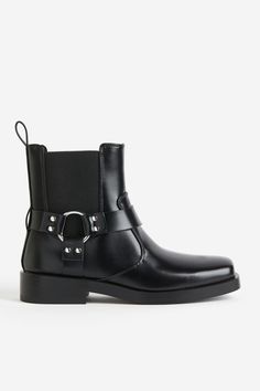 Ankle-high boots with covered block heels. Decorative straps around ankle with a metal ring. Cotton canvas lining. Sole thickness. Heel height 1 1/2 in. Nordstrom Boots, Boots Men Outfit, H&m Boots, Engineer Boots, High Ankle Boots, Slip On Trainers, Buckle Ankle Boots, Trainers Fashion, Buckle Boots