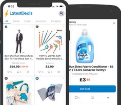 two smartphones displaying different items on the same page, one is for cleaning products