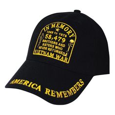 a black hat with yellow lettering on the front and side panels that say i'm memory