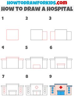 how to draw a hospital building with numbers and symbols for children's drawing skills