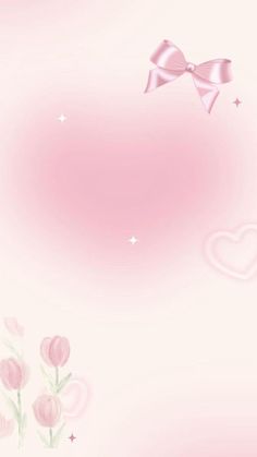 a pink background with flowers and a bow