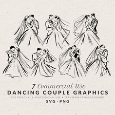 an image of wedding couple graphics with the text, 7 commercial use dancing couple graphics