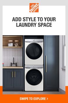 the samsung appliance ad is displayed in an orange and white color scheme with text that reads, a smarter way to do laundry