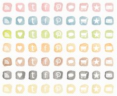 a large set of social media icons in pastel colors with grunge effect