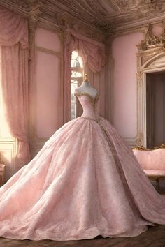 Pink Fantasy Ball Gown, Ball Gown Dresses Aesthetic, Gown Aesthetic Ball, Royal Ball Gowns Princesses, Princess Ball Gowns Pink, Pink Fantasy Gown, Pink Ball Gowns Princesses, Princesa Aesthetic, Pink Fantasy Dress