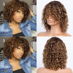 PRICES MAY VARY. Water Wave Wigs with Bangs Quality:100% Real human hair wet and wavy wigs,best quality virgin hair,can be straightened,curled, and re-styled,silky and super soft touch,full of bounce.tangle free,last long time.just looks like and grew out from your scalp Water Wave Wig Cap Size:medium cap size (21.25"-22.5"),with Adjustment Straps,which can be adjusted tightness to fit all different size head.can fix the wig, making it more comfortable to wear Water Wave Wigs Feature:None Lace F Short Water Wave Wig, Lace Front Wigs Brown, Water Wave Wig, Wigs Brown, Wigs Short, Wavy Wigs, Human Wigs, Glueless Wig, Wave Wig