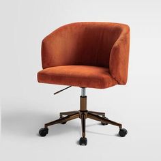 an orange office chair with casteors and wheels