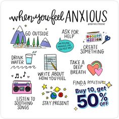 Decorate laptops, Hydro Flasks, cars and more with removable kiss-cut, vinyl decal stickers. Glossy, matte, and transparent options in various sizes. Super durable and water-resistant. A collection of reminders to help you whenever you feel anxious! Les Sentiments, Self Care Activities, Ask For Help, Coping Skills, Health Awareness, Mental Wellness, Mental Health Awareness, Emotional Health, Counseling