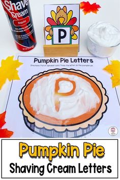 a pumpkin pie with the letter p on it and some other items to make it