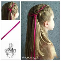 Hair Ribbons Hairstyles, Hairstyles With Ribbon, Zipper Braid, Braid Ribbon, Childrens Hairstyles, Ribbon Braids, Hairstyles Kids, Hair Patterns