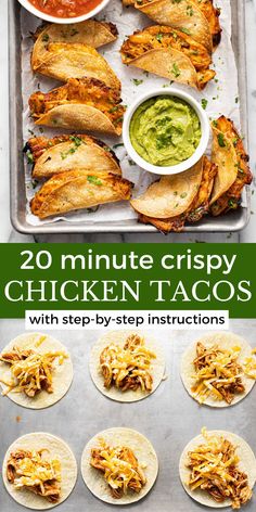 chicken tacos with step - by - step instructions on how to make them in minutes