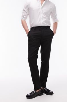 Topman Skinny Fit Textured Dress Pants | Nordstrom Stretch Semi-formal Ankle Pants, Semi-formal Stretch Trousers, Slim Fit Straight Leg Business Casual Pants, Slim Fit Straight Leg Pants For Business Casual, Slim Fit Ankle-length Pants For Office Wear, Slim Fit Full Length Business Casual Pants, Slim Fit Office Trousers, Semi-formal Slim Fit Straight Leg Bottoms, Slim Fit Full Length Pants For Business Casual