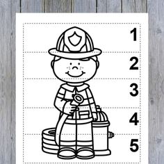 a fireman cut out with numbers to match the number and color it up on