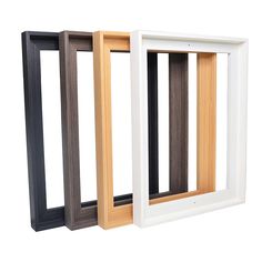 three different types of wooden frames on a white background