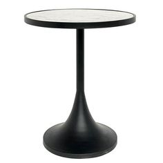 a black table with a white marble top on an isolated white background in the shape of a cone