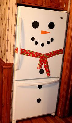 an image of a refrigerator decorated like a snowman