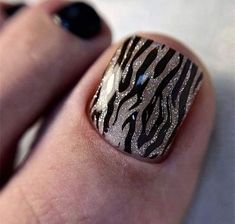 Animal Print Toe Nails, Black And Gold Pedicure, Zebra Pedicure, Summer Toe Nails Designs, Toe Nail Colors For Summer, Toes Nails Designs, Toes Nails Colors, Toe Nail Designs For Summer, Nail Colors For Summer