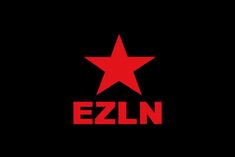 a red star with the word ezln on it's side in front of a black background